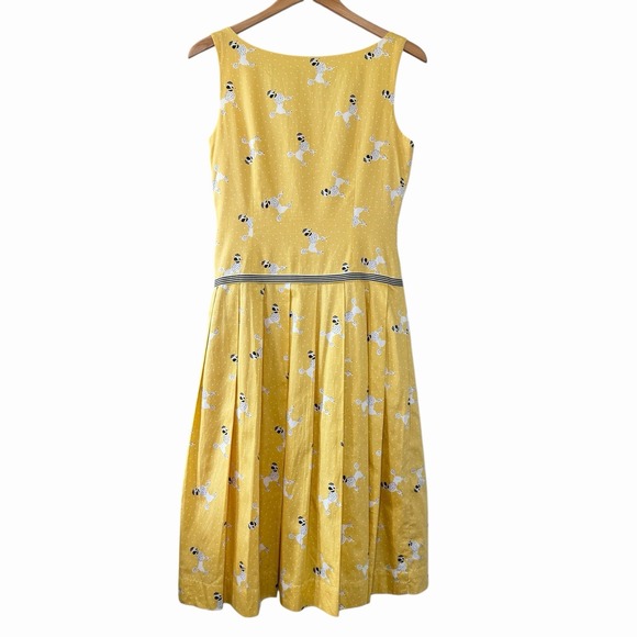Y2K Liz Claiborne Yellow Poodle Print Cotton Dress Size 6 Novelty Retro Kitschy - Picture 2 of 16